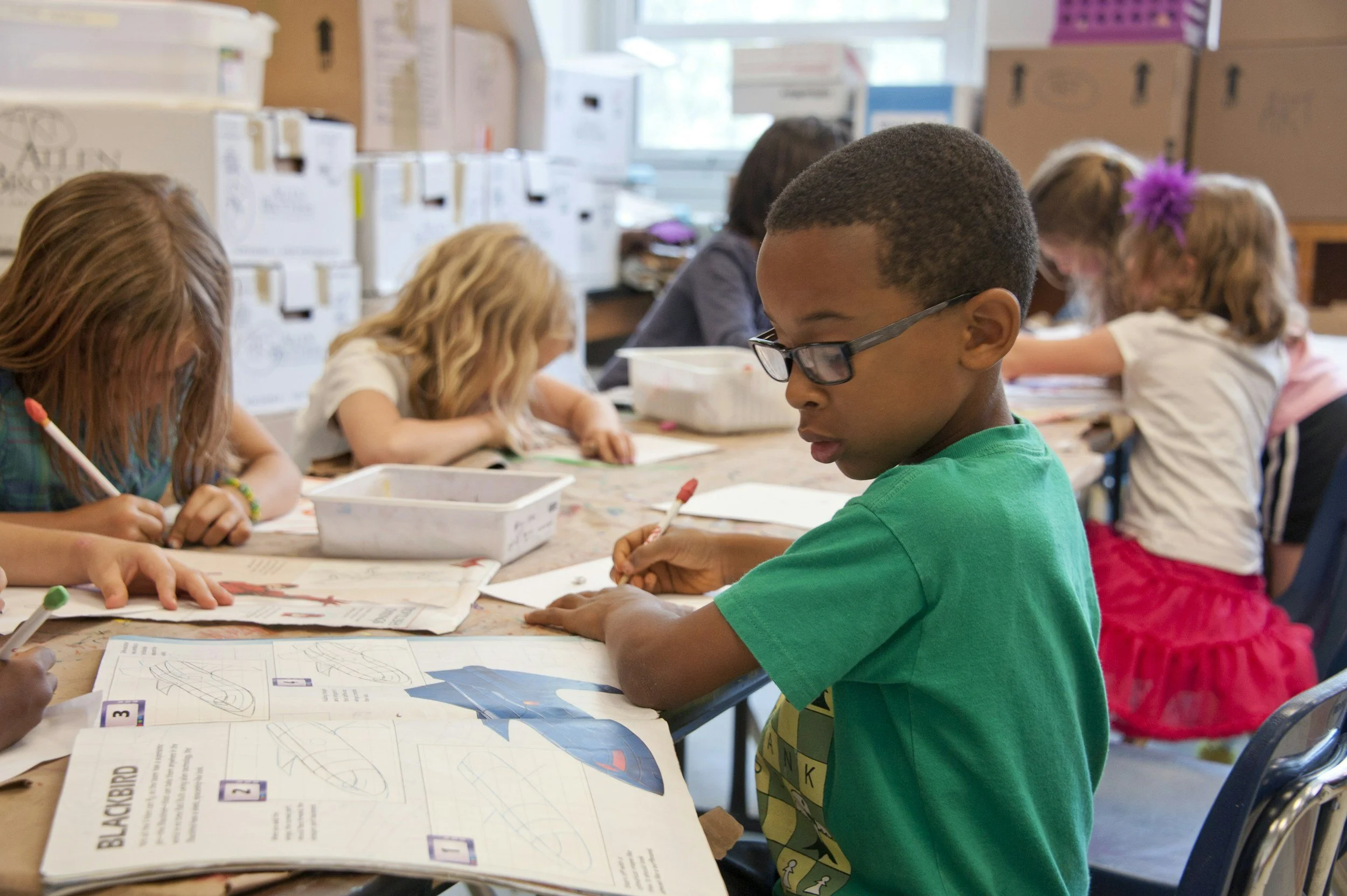 Children working on a project in a classroom