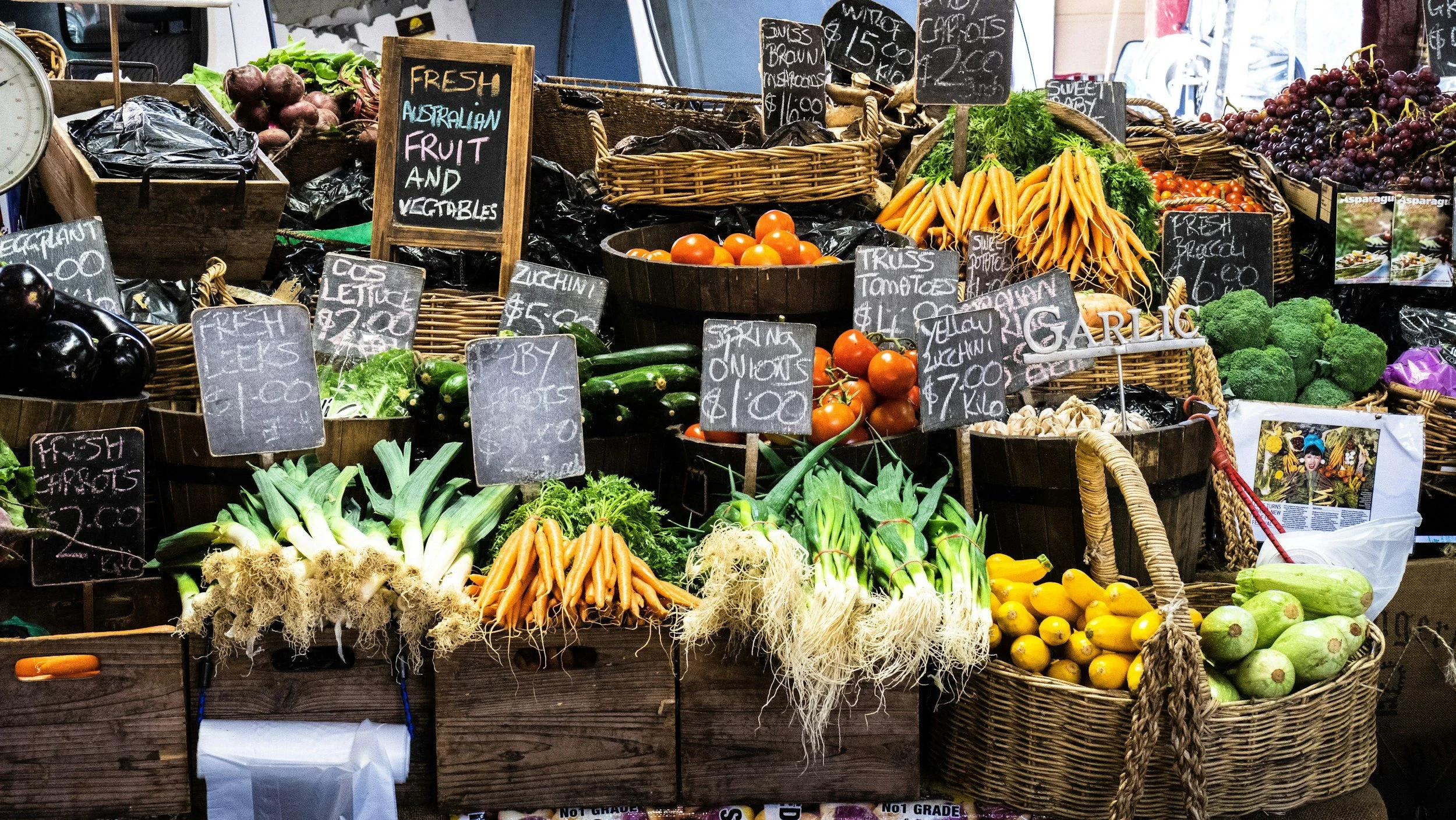 Fruits and vegetables at a farmers market