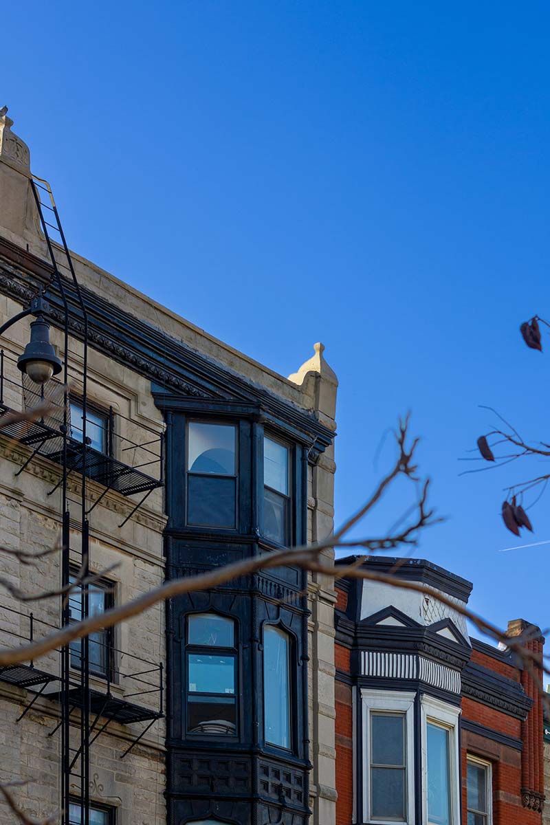 Corner detail of a historic Chicago home.