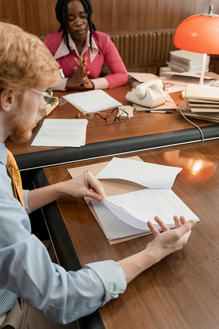 A buyer reviews condo documents.