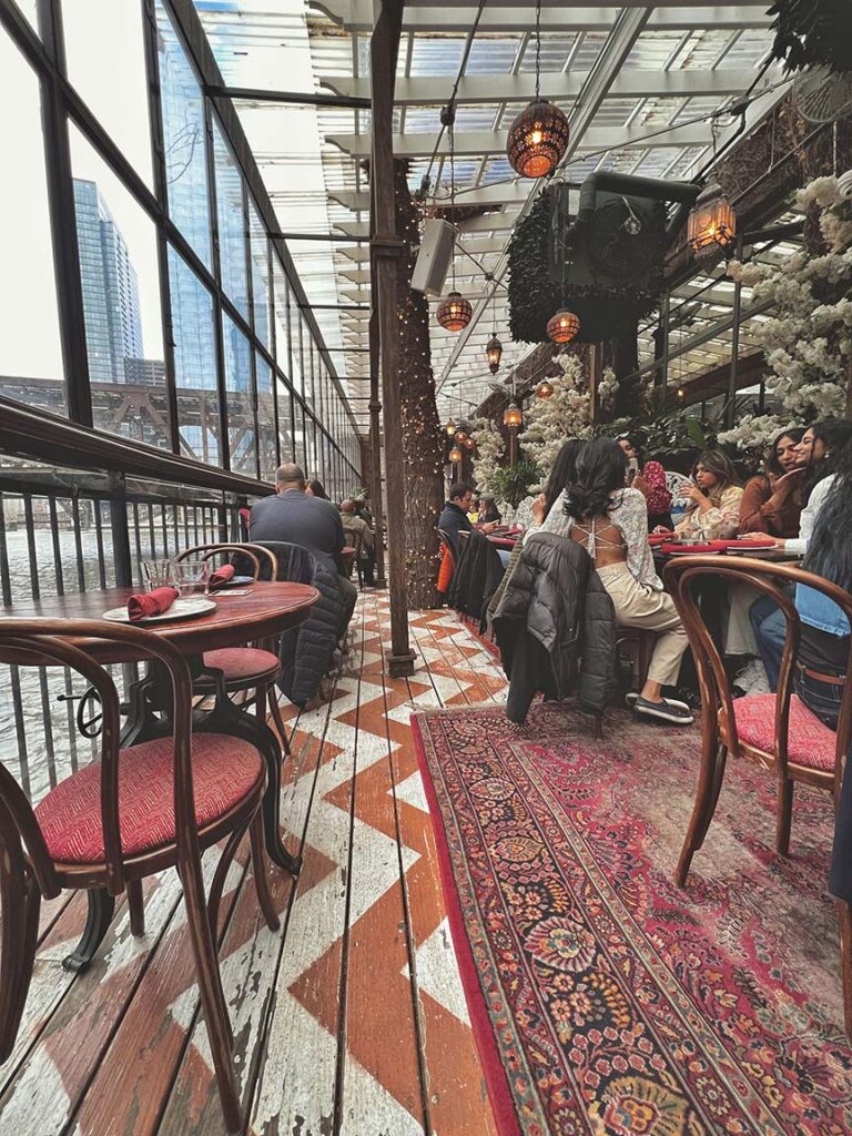 Interior of restaurant Beatnik On The River in Chicago